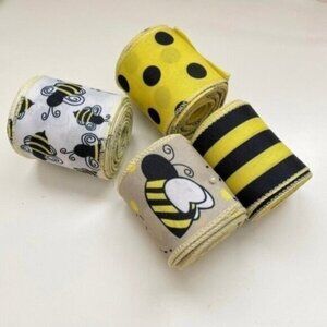 Easter 4 Rolls 26 Yard Bee Ribbon Wired Polka Dot Wired Edge Ribbon Bee